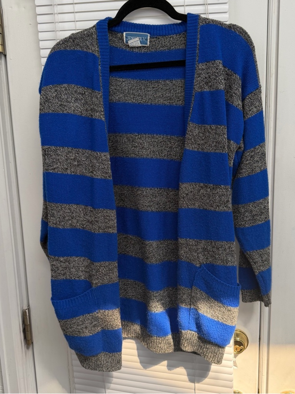 Vintage Blue and Gray Striped Knit Cardigan